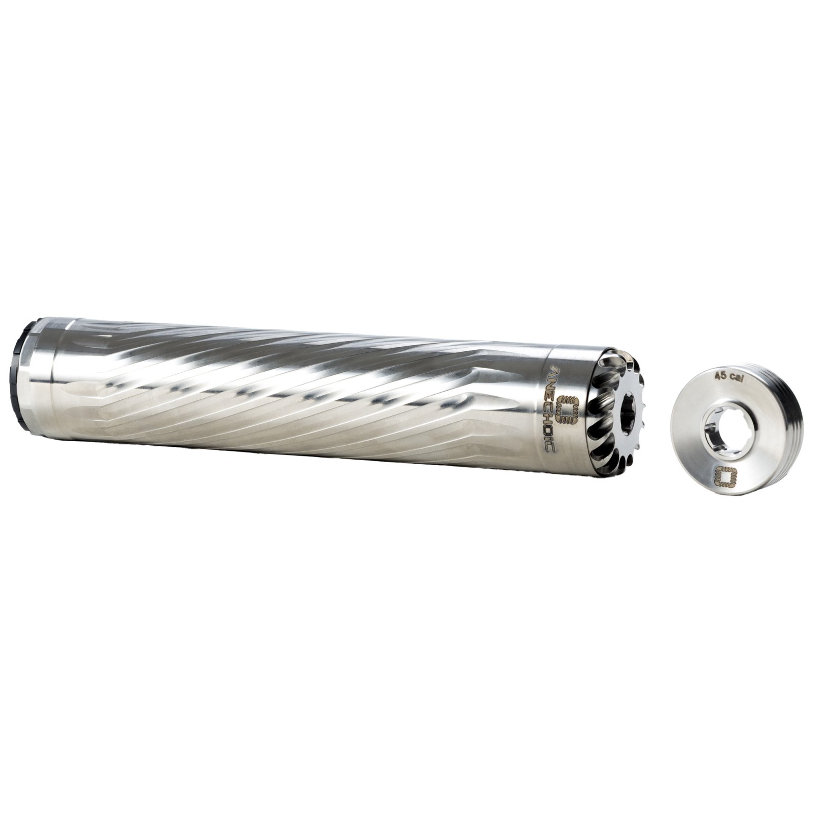 ANECHOIC X-45-RT Suppressor, 458 Win Mag/45 Cal, Titanium, Silver Finish
