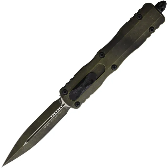 Microtech Dirac Delta 3.79 In Double Edge Weathered Grenade Green Handle