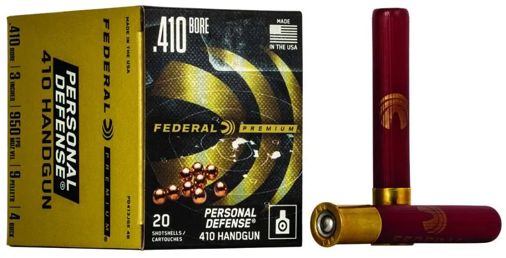 Federal PD413JGE4B Premium Personal Defense 410 Gauge 3" 9 Pellets 950 fps 4 Buck Shot 20 Bx/10 Cs - Federal Premium Ammunition - .410 Bore