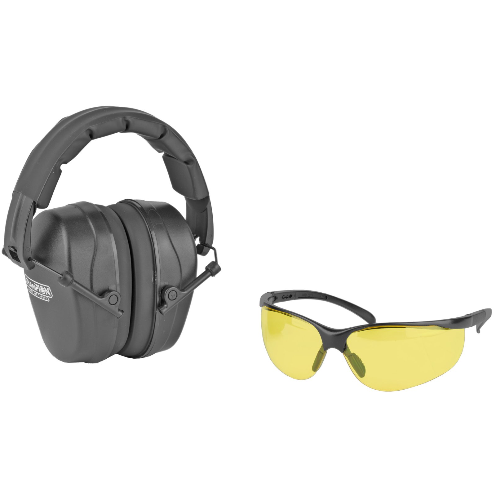 Champion 40626 Shooting Combo Kit, Black Earmuff, Amber Lens
