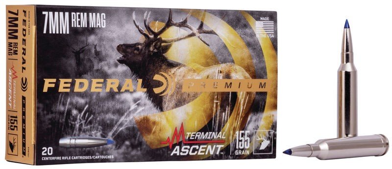 Federal Terminal Ascent 7mm Rem Mag Ammo 155 gr - High BC, AccuChannel Groove, Bonded Projectile - Federal Premium Ammunition - TERMINAL ASCENT