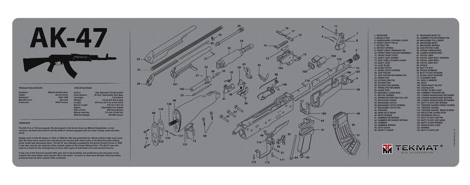 TekMat TEKR36AK47GY AK-47 Cleaning Mat 12in x 36in Grey 1/8in Thick