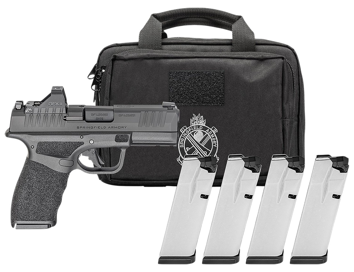 Springfield Gear Pac Hellcat Pro OSP Handgun 9mm Luger 10rd(4) Magazines 3.7 Barrel Black Green Dot Bag - Springfield Armory - 9mm Luger (9x19 Parabellum)