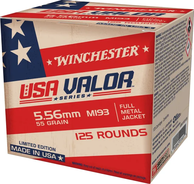Winchester Ammo USA193125 USA Valor M193 5.56x45mm NATO 55 gr 3270 fps Full Metal Jacket (FMJ) 125 Bx/10 Cs - Winchester - 5.56x45mm NATO