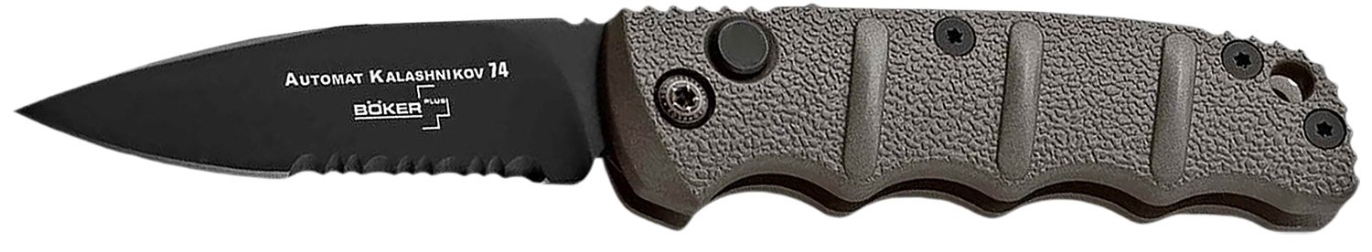 Boker 01KALS96 Kalashnikov 2.52" Drop Point Plain-Serrated Black D2 Ste...