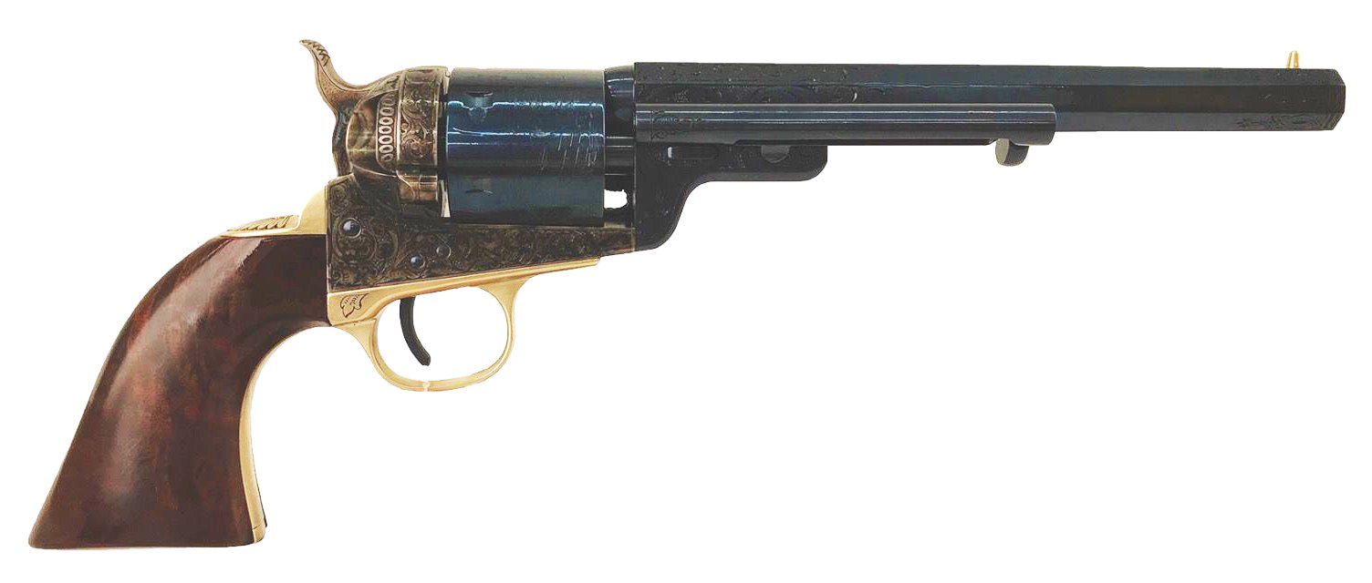 Cimarron 1851RM WB Hickok 38SPL Charcoal Blued Engraved Revolver - Cimarron - .38 SPECIAL