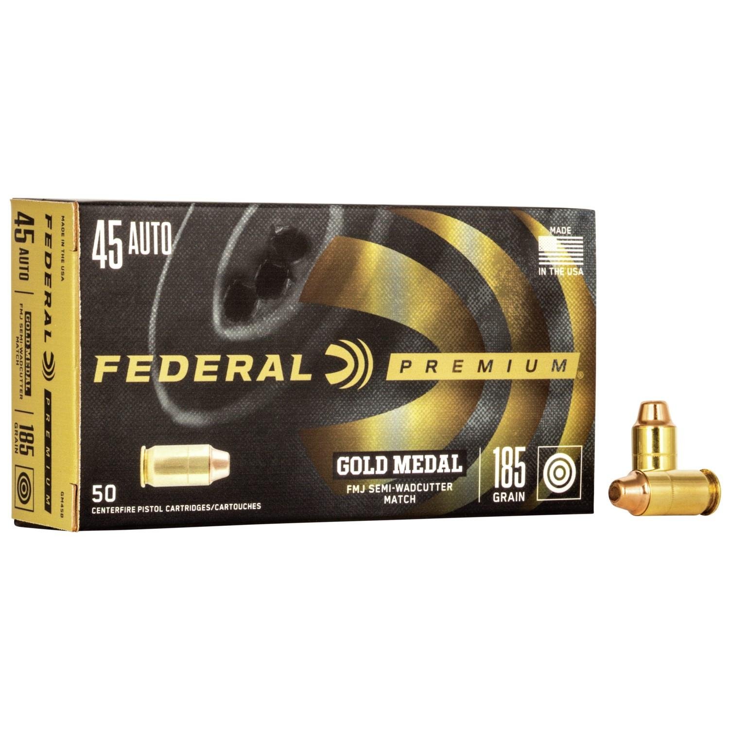 Federal GM45B 45 ACP 185 Grain FMJ-SWC 50 Rounds per Box