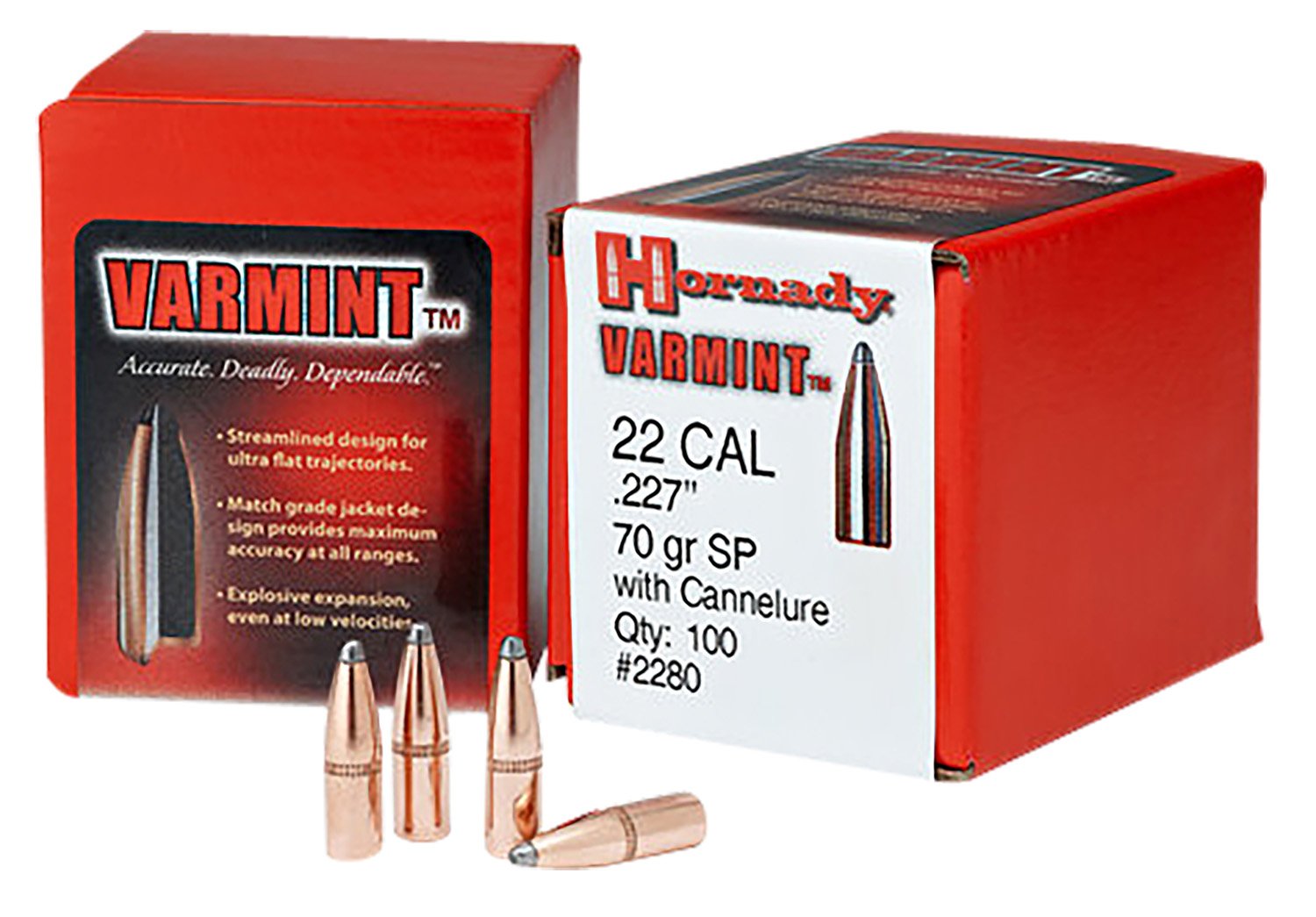 Hornady 2245 22 Cal 50 Grain Spire Point 100 Per Box Varmint Bullets - Horn Hunter - 22 Caliber