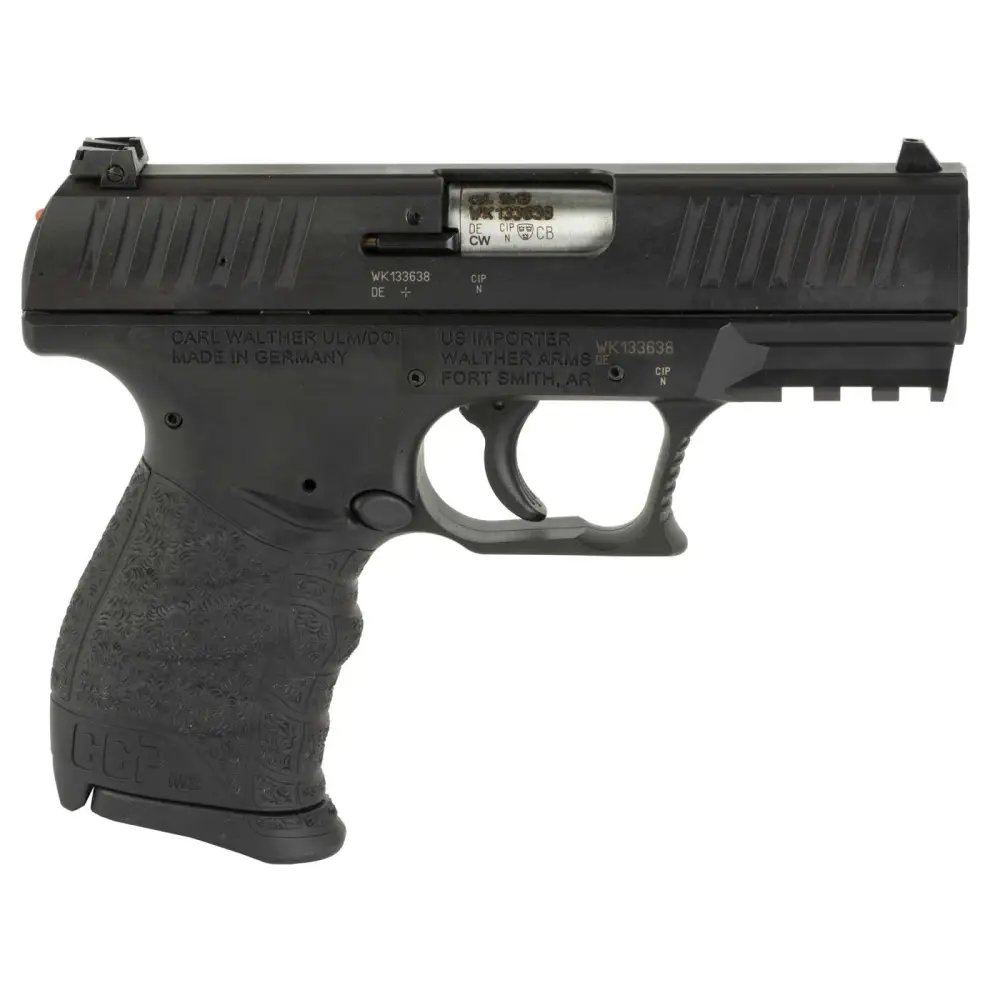 Walther Arms 5083500 CCP M2+ 9mm Luger, 3.54" Barrel, 8-Round Capacity, Easy-to-Rack Slide, Reduced Recoil, Black Cerakote Steel Slide, Polymer Frame, Picatinny Rail