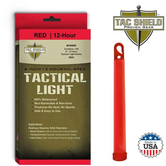 TacShield 03086R Tactical 12-Hour 6" Red Light Stick 10-Pack - TAC_SHIELD