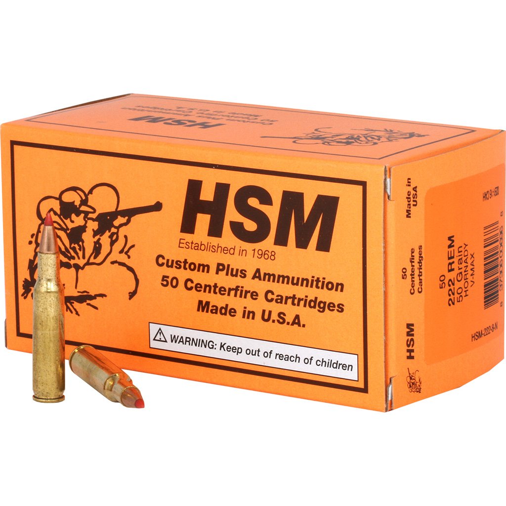 Buy HSM HSM-222-8-N Varmint Ammo 222 Rem V-Max 50gr 50rd 3100fps online