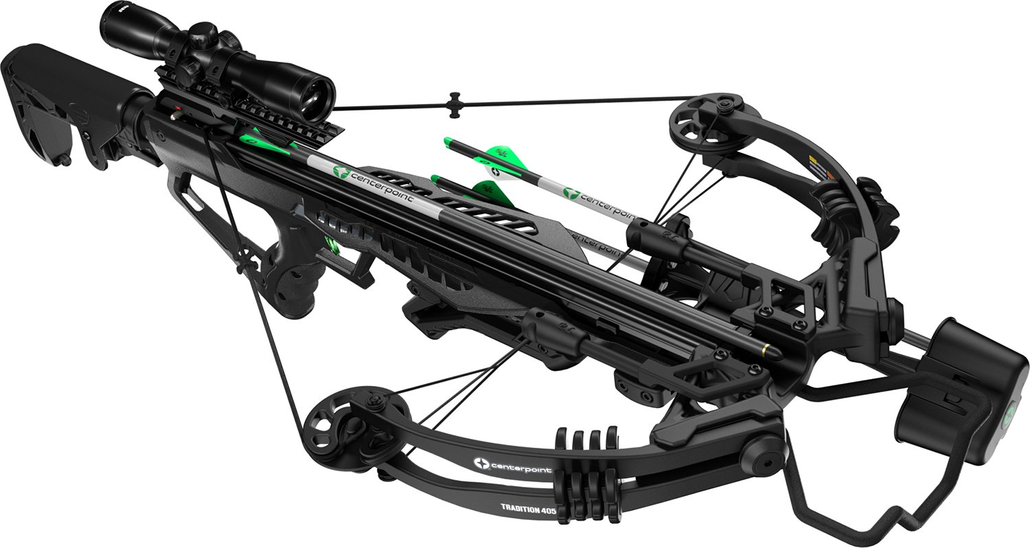 CenterPoint Tradition 405 Crossbow Package - Black, 405 fps, Whisper Silencing System, Full Accessory Package