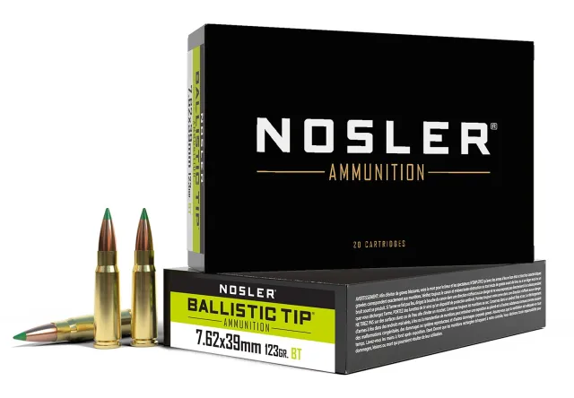 Nosler 40069 Ballistic Tip 7.62x39mm 123gr Rifle Ammo, 20 Rounds, Brass Cased, Centerfire, USA Origin - Nosler - 7.62x39mm