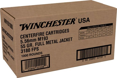 Winchester USA 5.56 NATO 55gr FMJ 1000rd Case