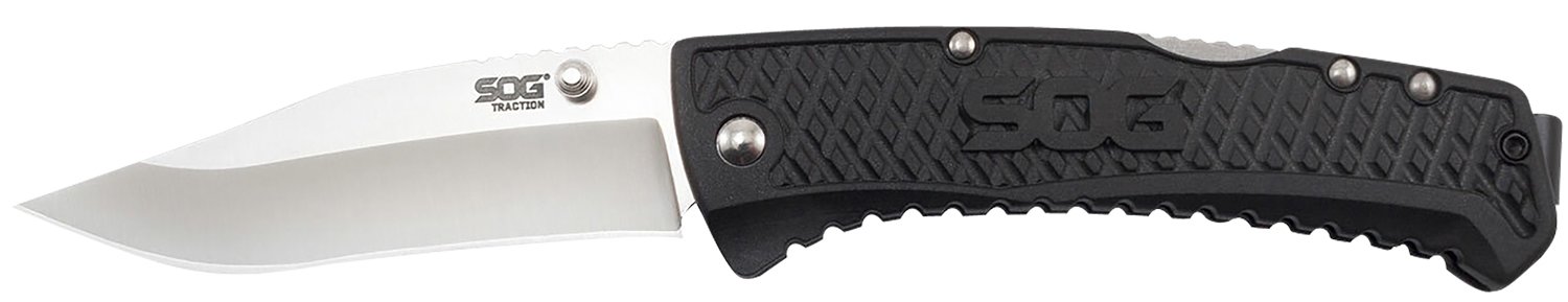S.O.G SOG-TD1011-C Traction 3.50" Folding Clip Point Plain Satin 5Cr13M...