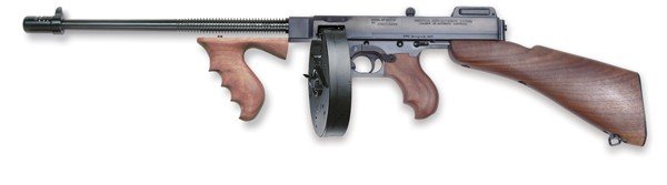 Thompson T1B100D 1927A-1 Deluxe Carbine, Semi-Auto, .45 ACP, 18-Inch Barrel, 20/100 Capacity, Black Finish, Detachable Walnut Stock, 41-Inch Length, 13 lbs - Auto-Ordnance - 45 AUTO