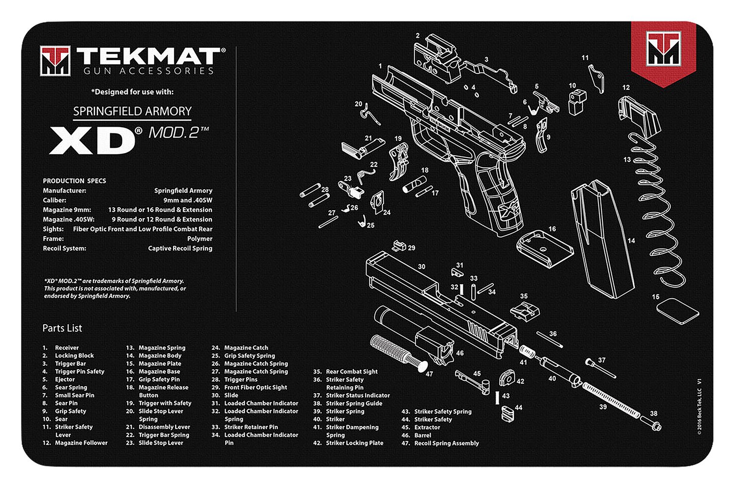 TekMat 11x17 Gun Cleaning Mat Springfield Armory XD Mod.2 - TEKMAT - NOT APPLICABLE