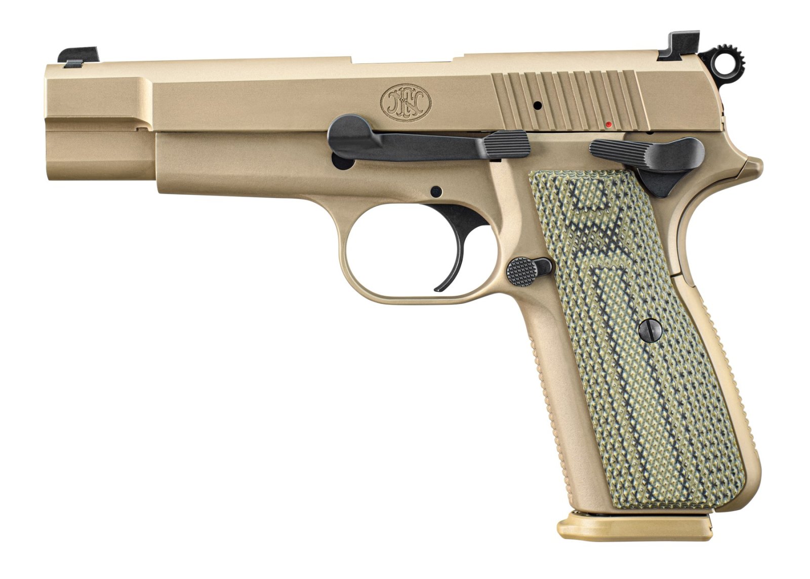 FN America High Power 9MM 4.7" Barrel PVD Full Size - Olive G10 Grips, 10Rd, 2 Mags - FN America - 9mm