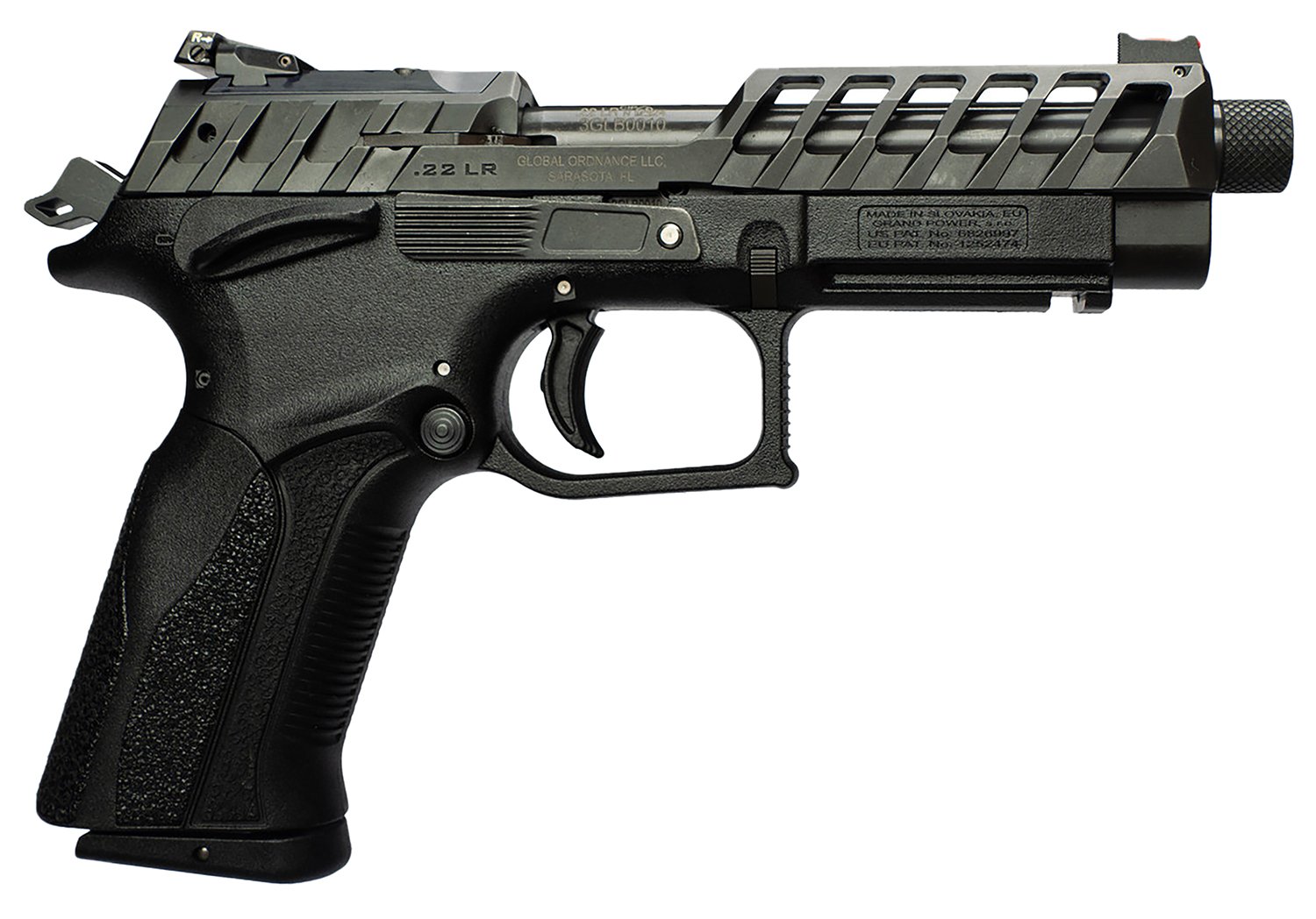 Grand Power 8588005808682 K22 X-Trim Mk23 22 LR 10+1 4.25" Black Barrel, Black Optic Cut/Serrated Slide, Black Steel Frame w/Beavertail, Interchangeable Backstrap Grip