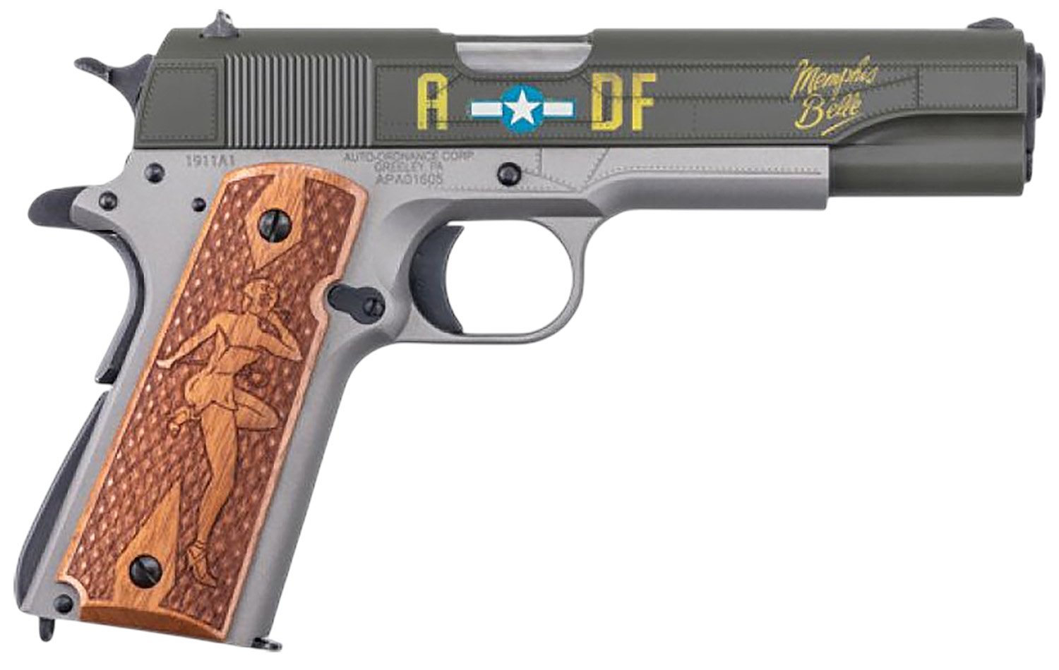 Auto-Ordnance Limited Edition Memphis Belle 1911 Handgun .45 Auto 7rd Magazine(1) 5" Barrel Custom Wood Grips - KAHR ARMS - 45 ACP