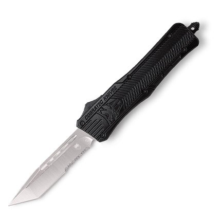 CobraTec MBCTK-1MTS 3" Tanto Part Serrated OTF Knife, D2 Steel, Black Handle