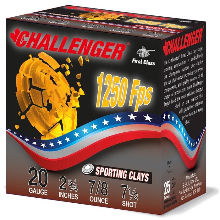 Challenger Ammo First Class 20 Gauge 7/8oz #7.5 Sporting Clay 250 - CHALLENGER AMMO - 20 GAUGE