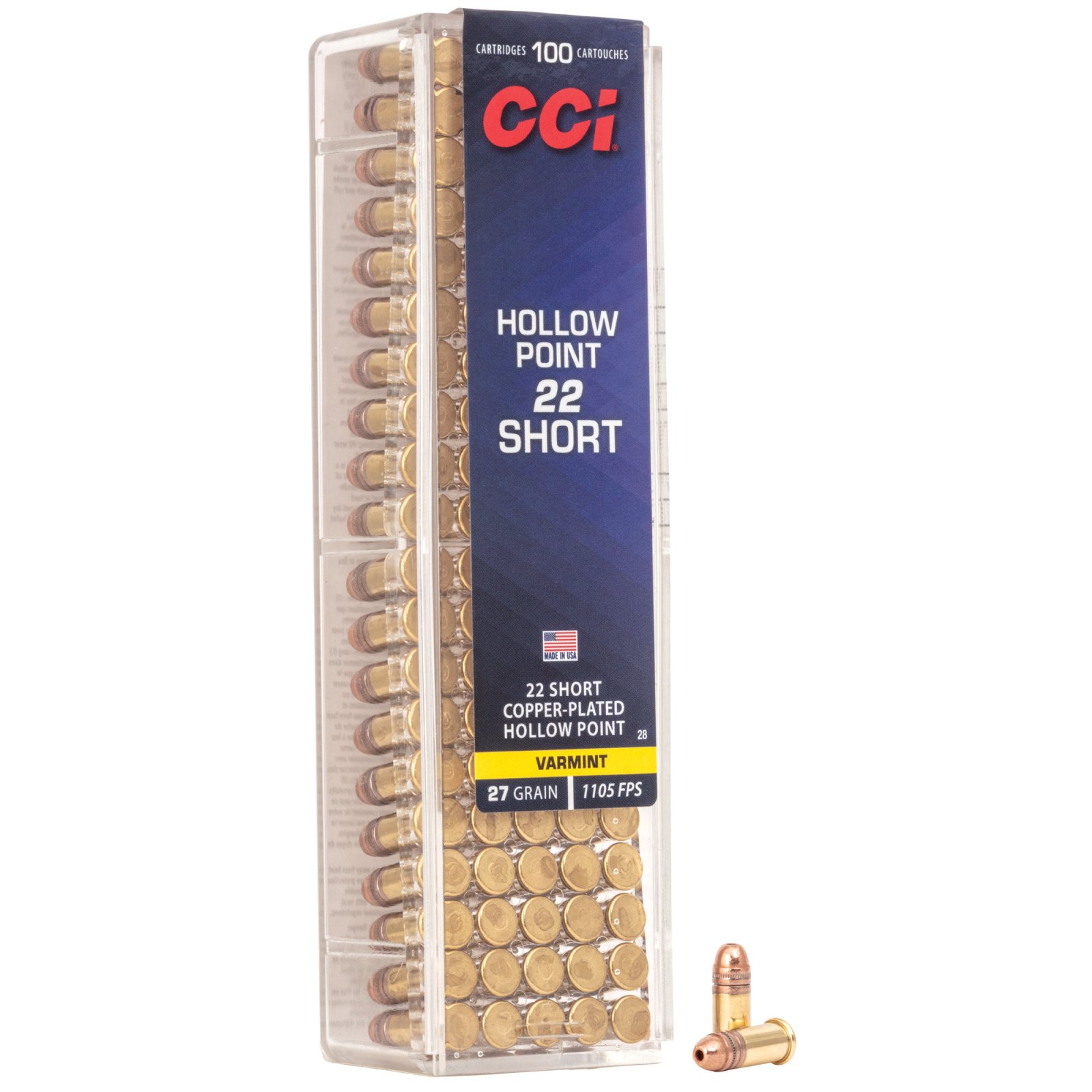 CCI 0028 VNT Rimfire 22 Short 27gr Hollow Point 100 Rounds Box