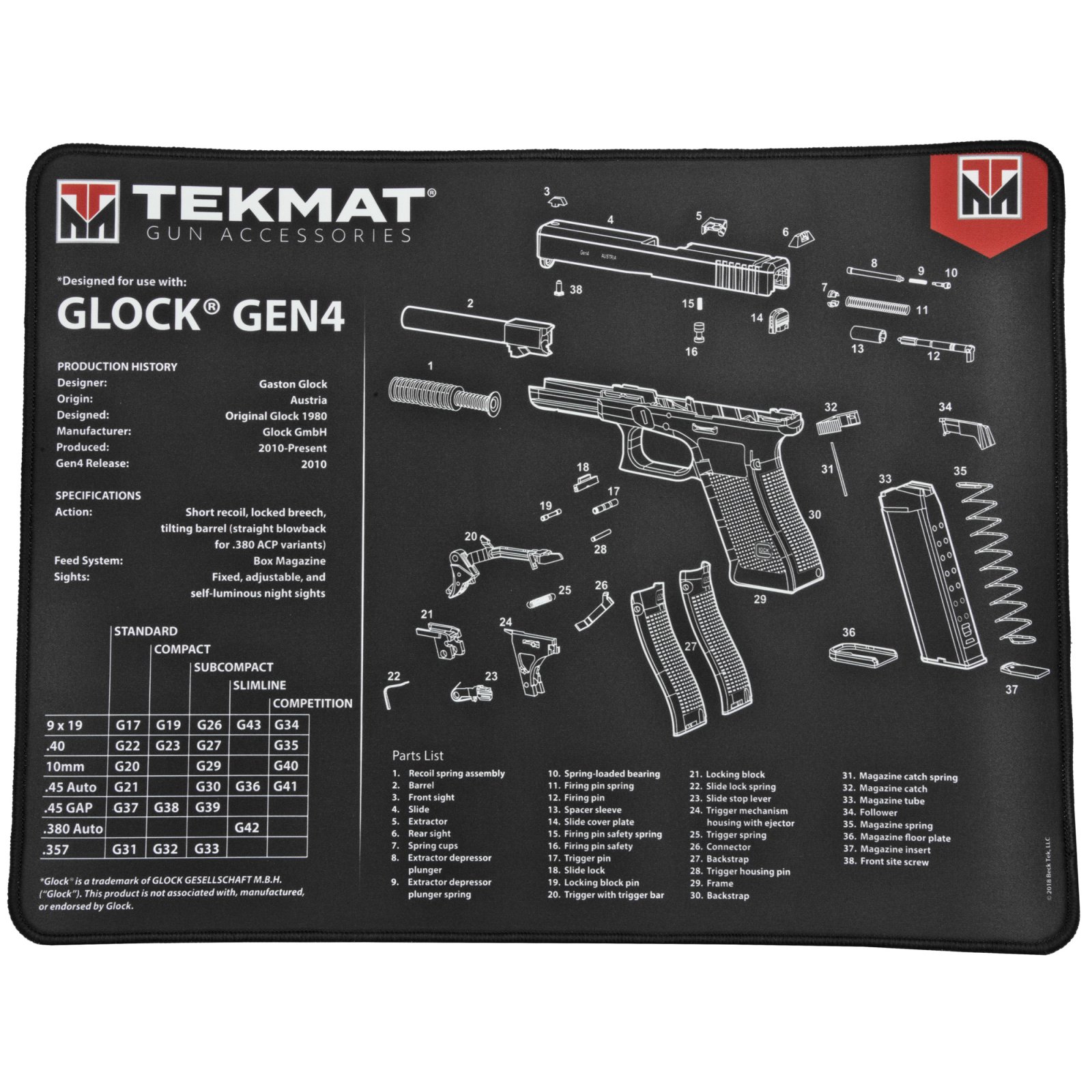 TekMat TEK-R20-GLOCK-G4 1.00" Gun Cleaning Mat 15x20
