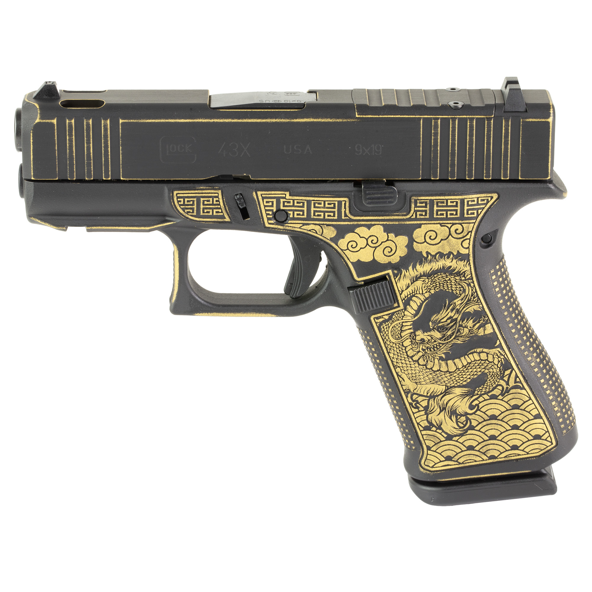 Glock UX4350204FRN 43X 9MM Pistol, Compensated, Black/Gold, 3.41" Barrel