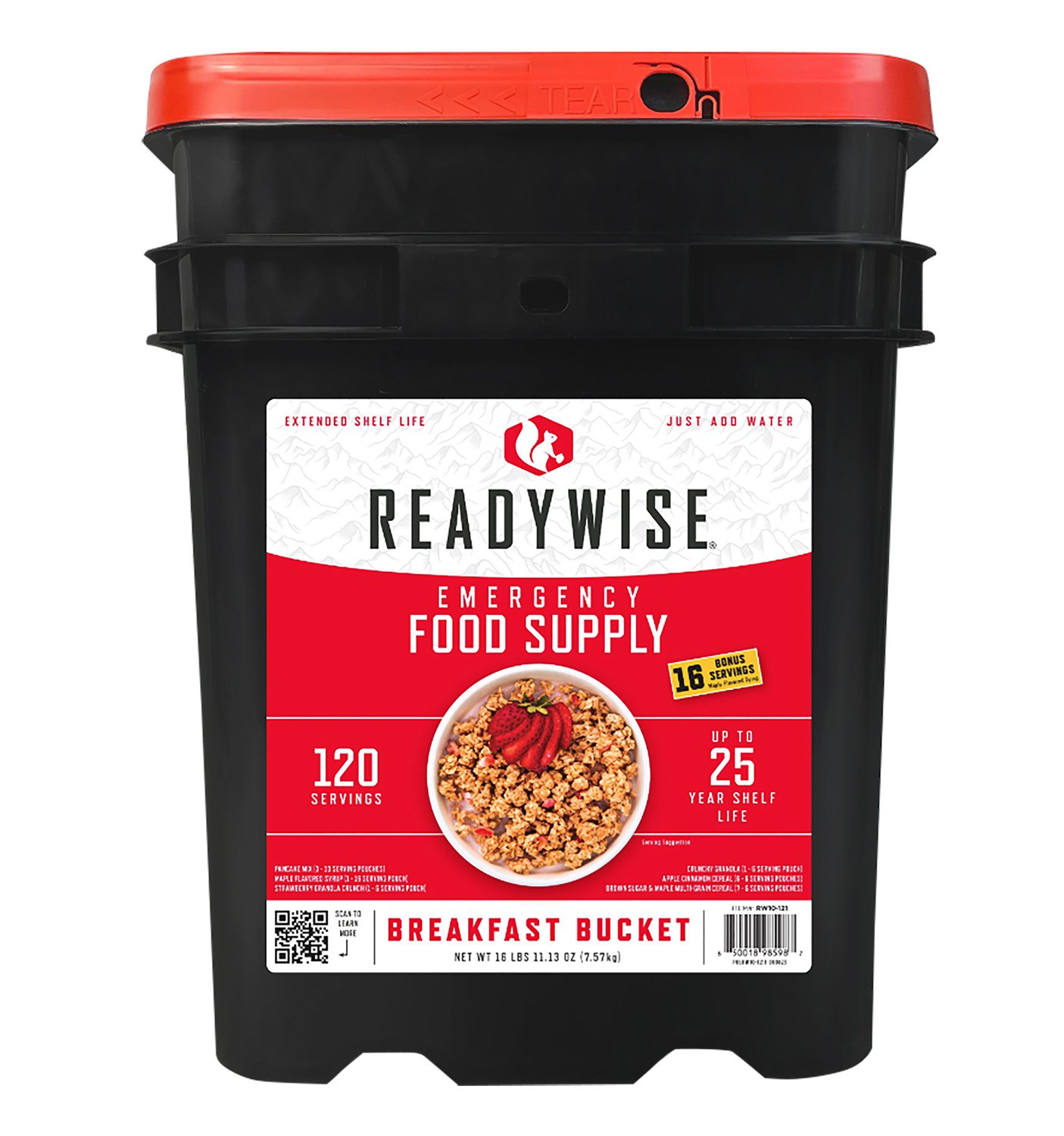 ReadyWise Breakfast Bucket 120 Servings - Nutritious Cereals & Granola for Emergency Situations