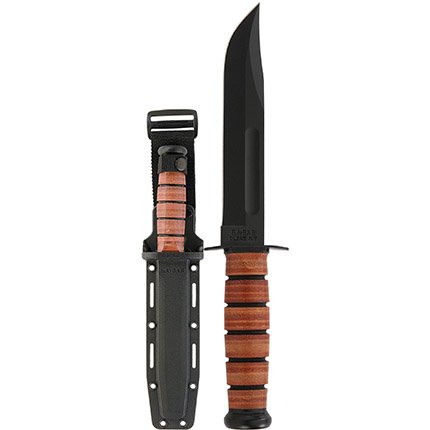 KA-BAR 5017 USMC Fighting Knife 7" Leather Handle 1095 Cro-Van Blade - Ka-Bar