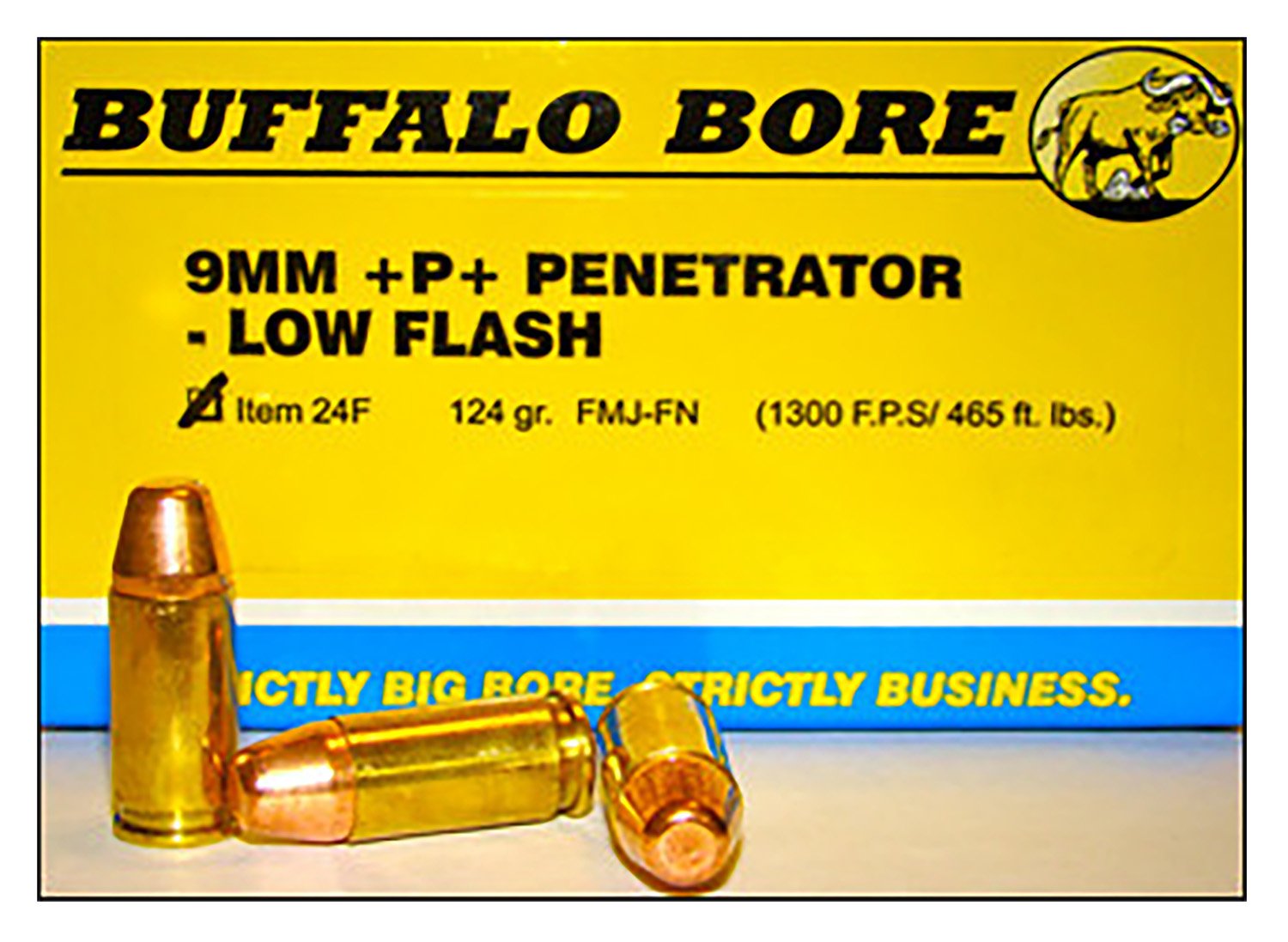 Buffalo Bore 24F20 9mm Luger +P+ 124gr FMJ Flat Nose Ammo 20 Rounds