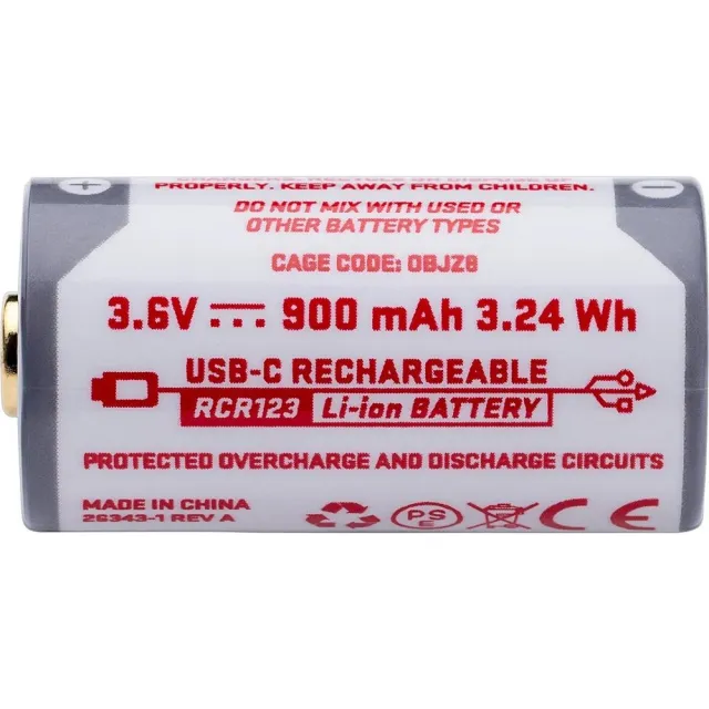 Surefire SFRCR123 RCR123 3.6V Rechargeable USB-C 900mAh Battery