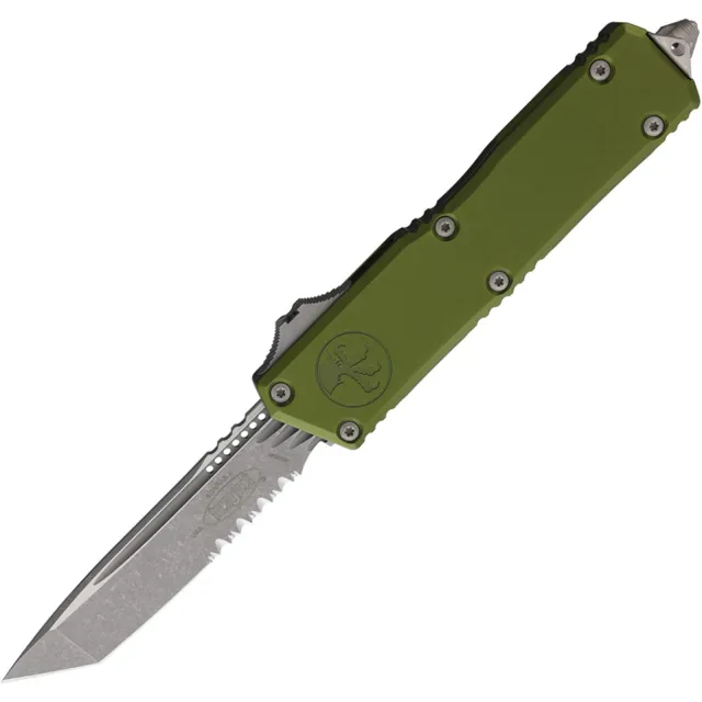 Microtech Scarab II G3 3.97 In ODG ALU HNDL Apocalyptic Part Serrate
