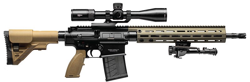 HK MR762 A1 Long Range Rifle Package III, 16.5" Barrel, 7.62x51mm NATO, Vortex Viper PSTII Scope, LaRue/Harris Bipod, G28 Stock, 10 & 20-Round Magazines, Black FDE