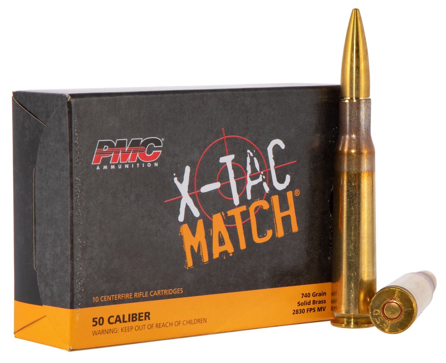 PMC 50XM X-Tac Match .50 BMG 740gr Solid Brass Ammo 10 Rounds