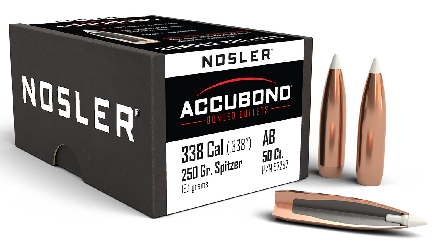 Nosler 57287 AccuBond Hunting 338 Cal .338 250 gr Spitzer Point 50 Per Box - Nosler - 338 Caliber