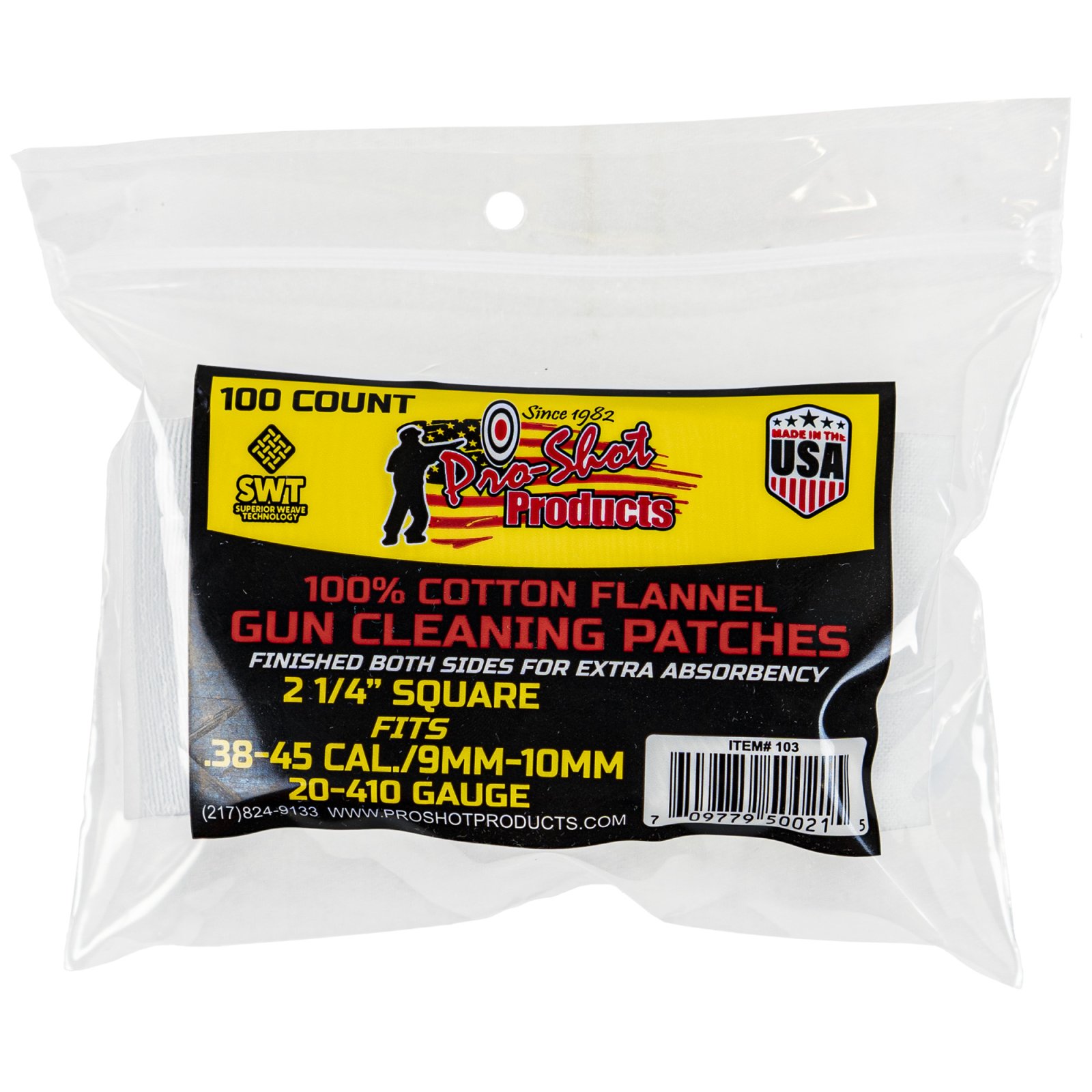 Buy Pro-Shot 100% Cotton Flannel Patches .38-.45 Cal 100/ct online