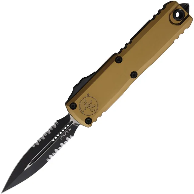 Microtech UTX-85 G4 3.1 In D/E Black Part Serrate Tan Alu Hndl