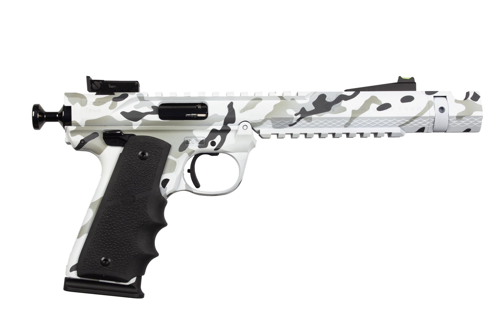 Volquartsen LLV 22LR 6" Artic Camo Cerakote, Black Hogue Grips, Adjustable Target Sight, 10+1 Capacity