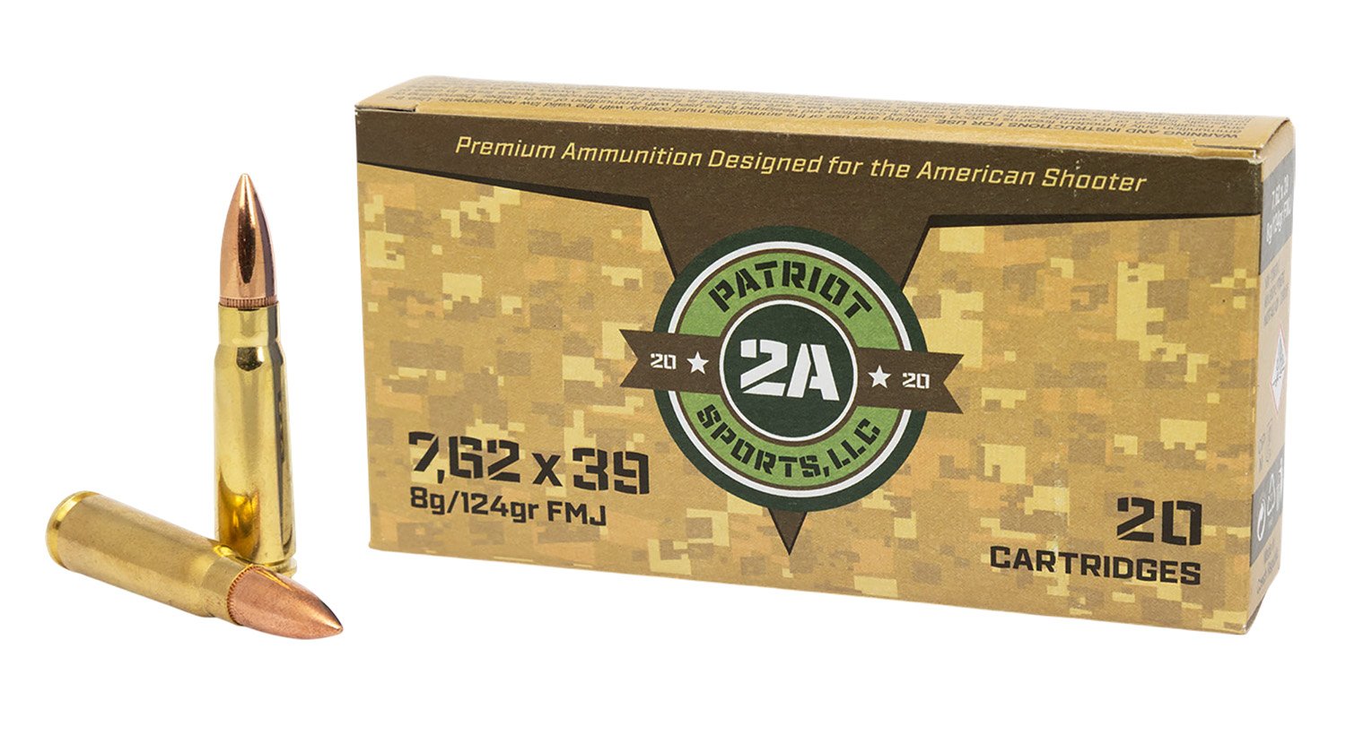 PATRIOT SPORTS LLC P762124F 7.62x39mm 124gr Full Metal Jacket 20 Per Box/50 Case