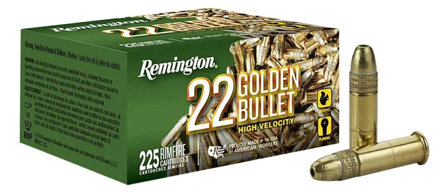 Remington Golden Bullet 22 LR, 36 Grain HP, 225 Rounds - High Velocity, Brass Cased Rimfire Ammo - Remington Arms Company, LLC - 22 LR for sale at TheGunDock
