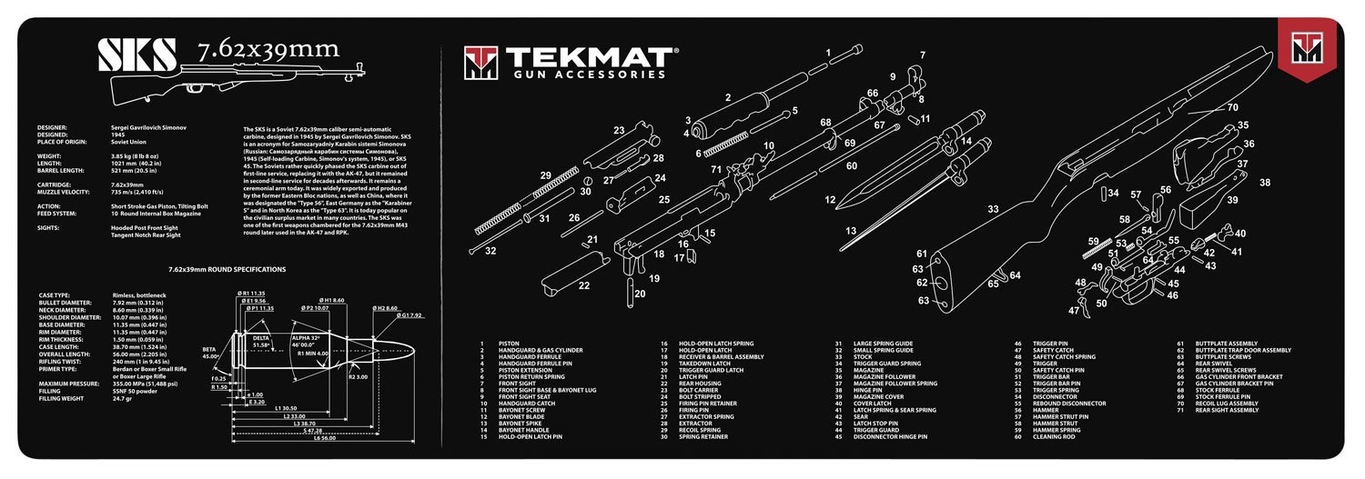 TekMat TEKR36SKS SKS Gun Cleaning Mat 12"x36"x1/8" Rubber Surface - TEKMAT - 12"X36"X1/8"