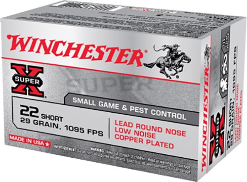 Winchester X22S 22 Short 29 gr Lead Round Nose 50 Rounds Brass Case - Winchester - LEAD ROUND NOSE LOW NOISE COPPER PLATED