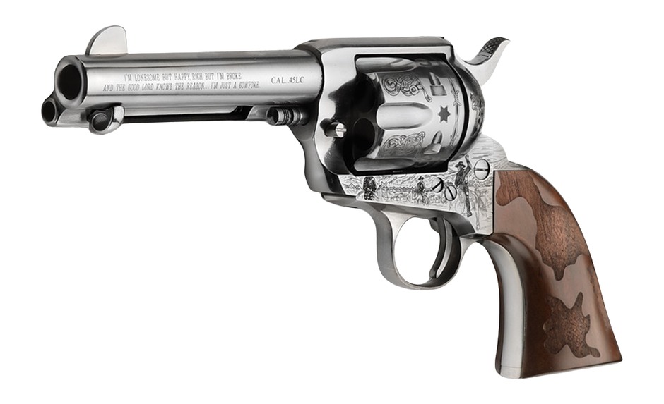 Pietta Cowpoke Revolver 45 Colt 4.75in Old Silver w/Engraved FM/BRL/CYL6rd
