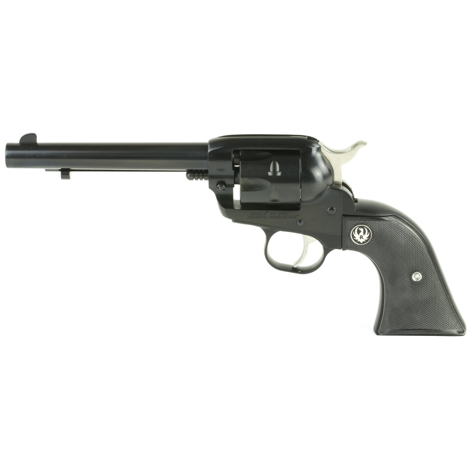 Ruger 0629 Single-Six Convertible Handgun: 22 LR/WMR, 5.50" Barrel, 6-Round, Blued Alloy Steel, Black Checkered Rubber Grip, Fixed Sights, Safety Features, Extra Cylinder Included