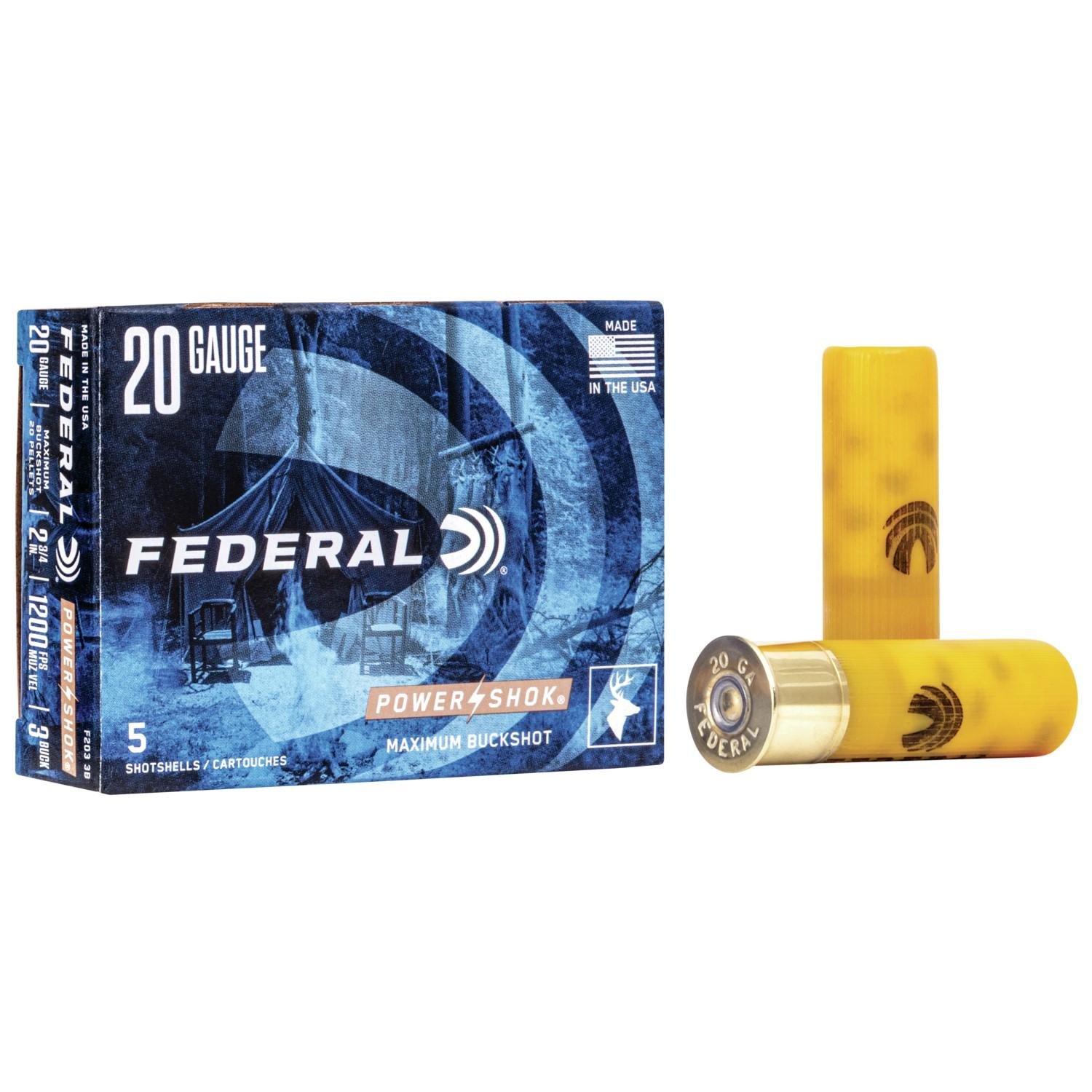 Federal F2033B Power-Shok Magnum 20 Gauge 2.75 in 20 Pellets 3 Buckshot - Federal Premium Ammunition - 20 Gauge