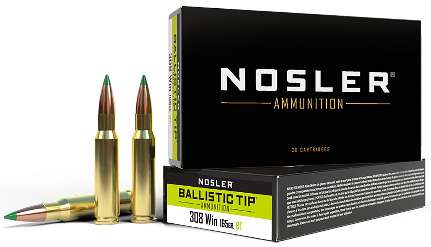 Nosler 308 Winchester 165gr Ballistic Tip Ammo, 20 Rounds, Ideal for Deer, Antelope, Hogs - Model 40063 - Nosler - SPITZER BALLISTIC TIP