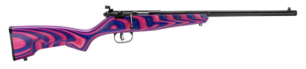 Savage Arms 13797 Rascal 22 LR Caliber, 1rd Capacity, 16.12" Barrel, Matte Blued Metal Finish, Boyd's Minimalist Pink/Purple Hybrid Laminate Stock, Right Hand (Youth)
