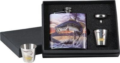 R.EDGE Bass Flask with 2 Shot Glasses & Funnel 6oz Stainless Steel